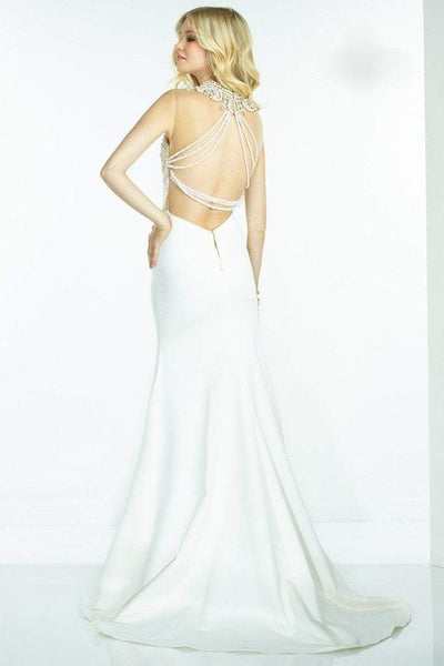 Alyce Paris - Claudine - Pearl Beaded Illusion Bodice Mermaid Gown - 1 pc Ivory/Nude In Size 6 Available CCSALE 6 / Ivory/Nude