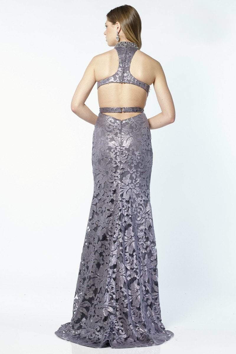 Alyce Paris Illusion High Halter Sequined Sheath Gown - 1 pc Charcoal In Size 2 Available CCSALE 2 / Charcoal