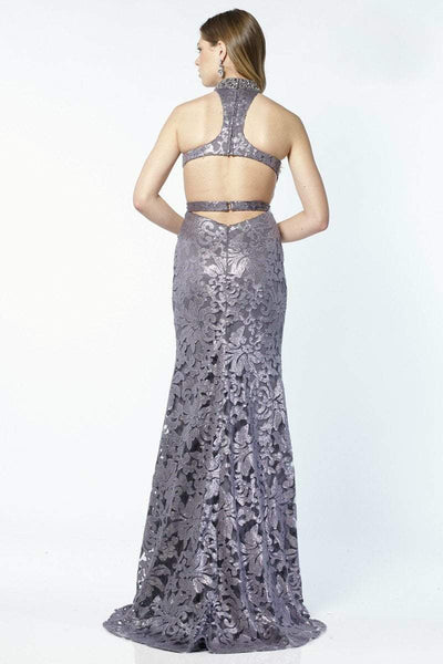 Alyce Paris Illusion High Halter Sequined Sheath Gown - 1 pc Charcoal In Size 2 Available CCSALE 2 / Charcoal