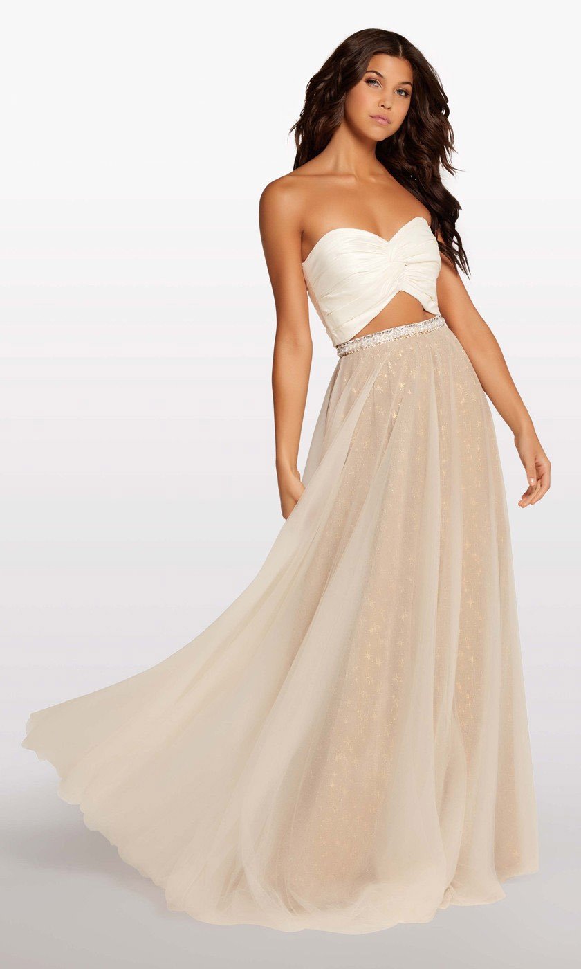Alyce Paris - 107 Two Piece Sweetheart A-Line Dress In White and Gold