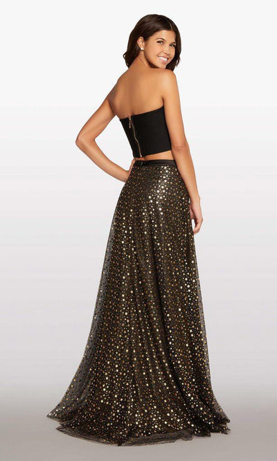 Alyce Paris - 110 Two Piece Strapless A-Line Dress with Slit In Black and Gold