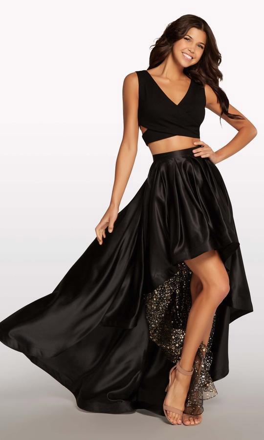 Alyce Paris - 113 Two Piece V-Neck A-Line High Low Dress In Black and Gold