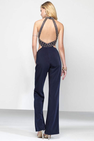 Alyce Paris - Lattice Beaded Embellished High Halter Jumpsuit 2577 - 1 pc Ivory In Size 2 Available CCSALE 2 / Ivory