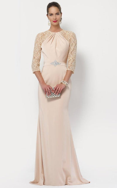 Alyce Paris Long Lace Sleeved Cutout Back Sheath Gown 27156 - 1 pc Rosewater In Size 14 Available CCSALE 14 / Rosewater