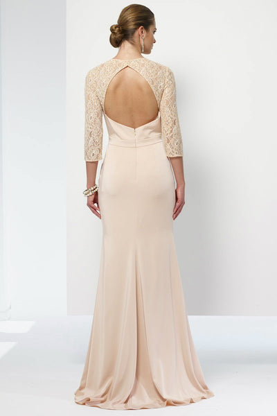 Alyce Paris Long Lace Sleeved Cutout Back Sheath Gown 27156 - 1 pc Rosewater In Size 14 Available CCSALE 14 / Rosewater