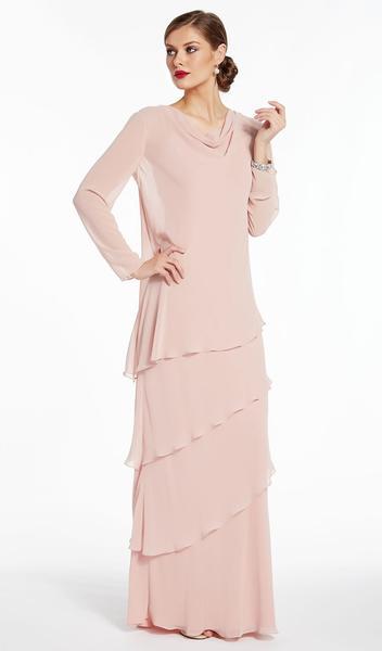 Alyce Paris - Long Sleeve Cowl Neck Tiered Sheath Gown 27298 - 2 pcs Rose Taupe in Sizes 16 and 1 Pc Midnight in Size 12 Available CCSALE 16 / Rose Taupe