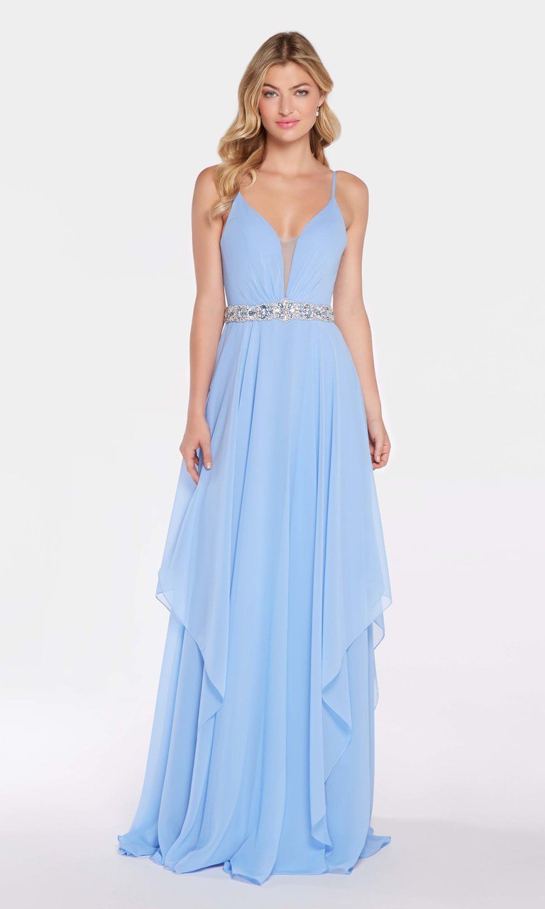 Alyce Paris Plunging Asymmetrical Cascade Chiffon Gown 60092 - 1 pc Periwinkle In Size 8 Available CCSALE 8 / Periwinkle