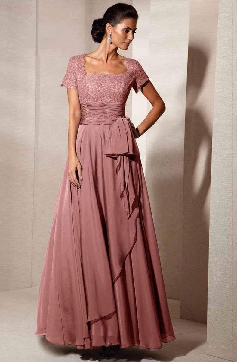 Alyce Paris - Square Neck Lace and Chiffon Gown 29264 CCSALE 18 / Antique Rose