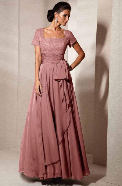 Alyce Paris - Square Neck Lace and Chiffon Gown 29264 CCSALE 18 / Antique Rose