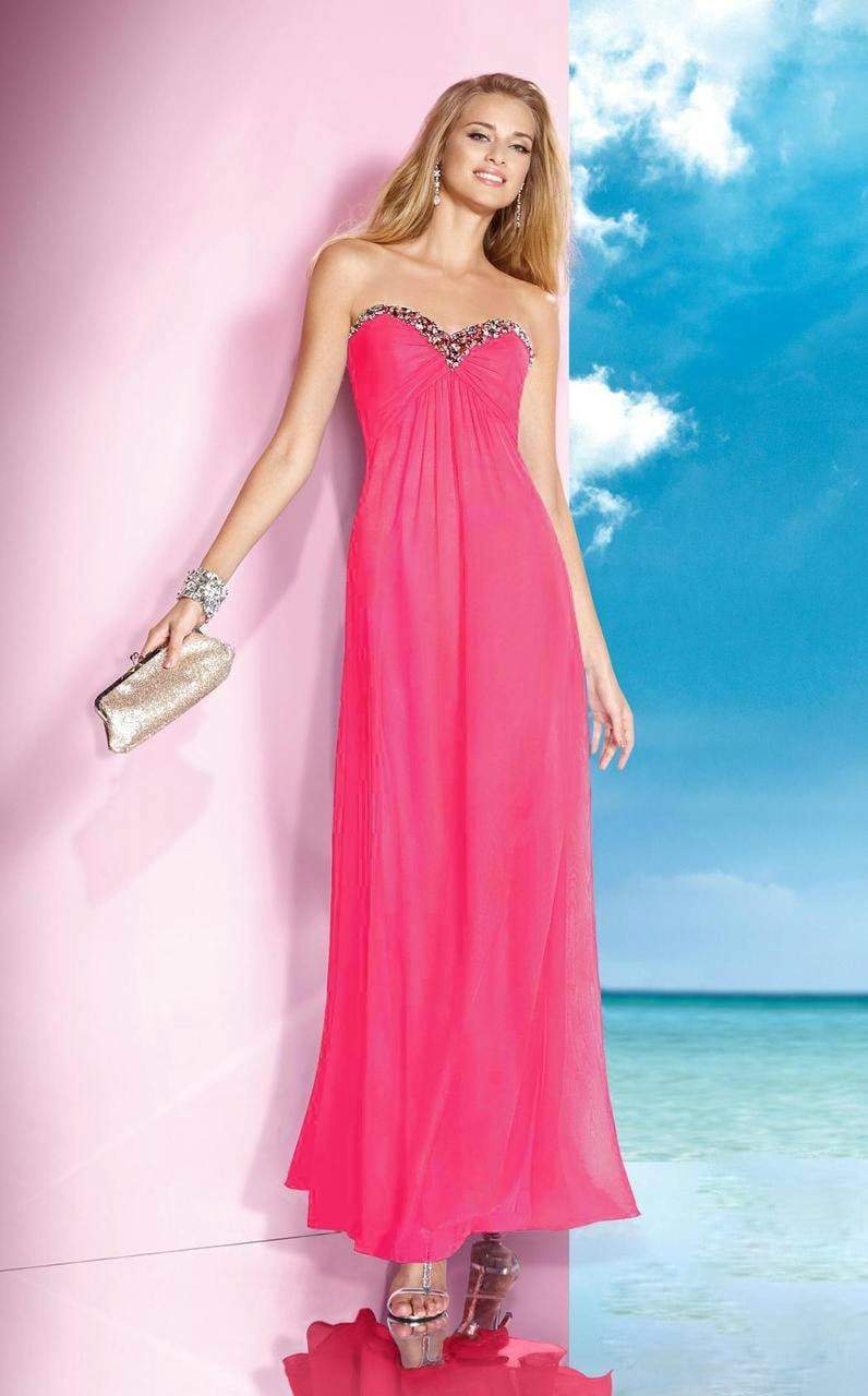 Alyce Paris - Strapless Bejeweled Silky Chiffon Sweetheart Long Gown 35592 Bridesmaid Dresses 000 / Deep Coral