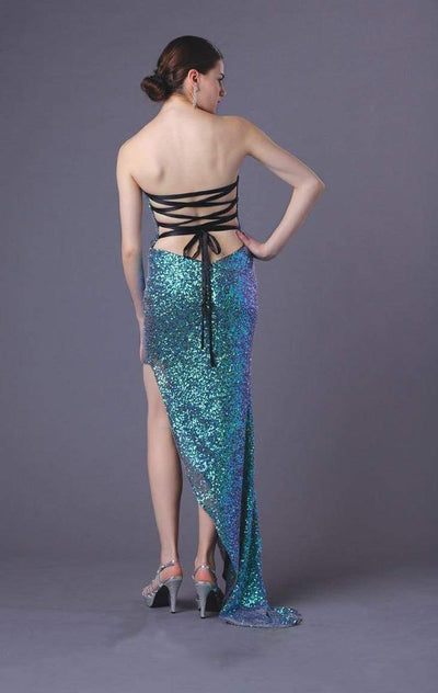 Alyce Paris Strapless Sequined Asymmetrical High Low Gown 6223 CCSALE 6 / Purple/Black