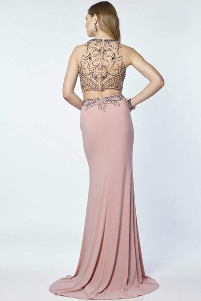 Alyce Paris Two Piece Halter Jersey Gown 6713 - 1 pc Cameo Rose in Size 0 Available CCSALE 0 / Cameo Rose