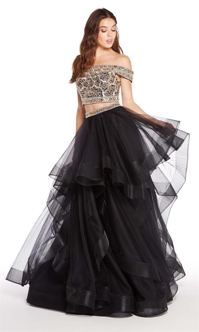 Alyce Paris - 60190 Two-Piece Adorned Off Shoulder Tulle Ballgown in Black