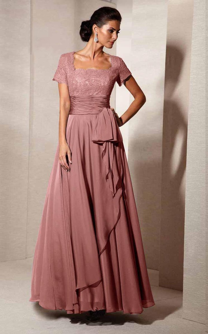 Alyce Paris - 29264SC Embroidered Square Neck Chiffon Gown