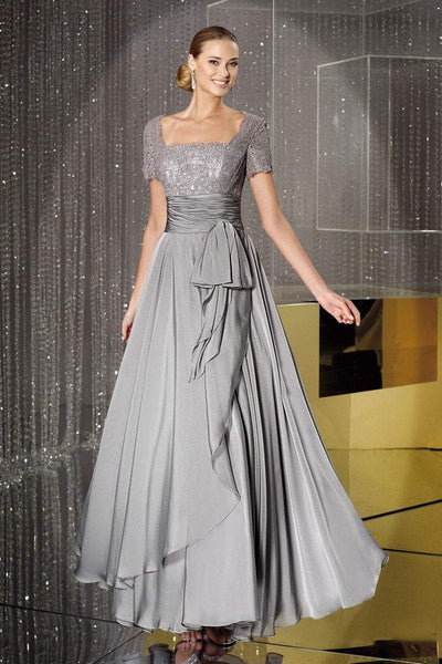 Alyce Paris Square Neck Lace and Chiffon Gown 29264 in Gray