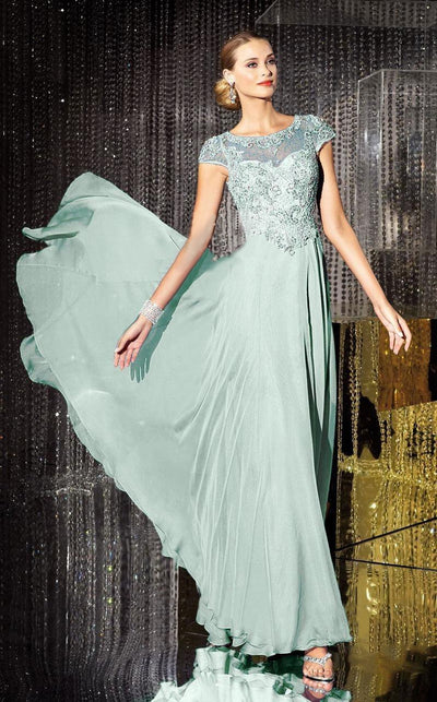 Alyce Paris - Beaded Lace Illusion Bateau Evening Gown 29655 in Green