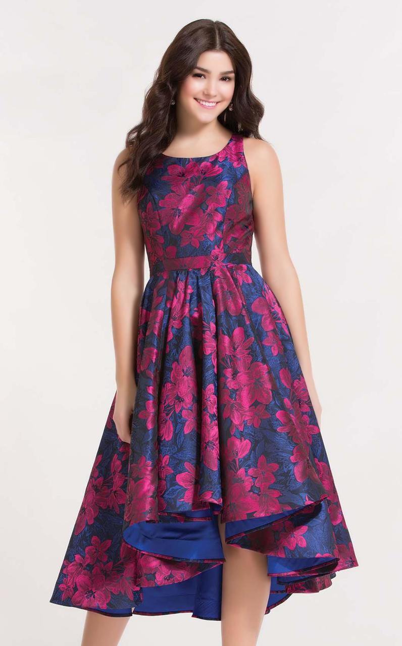 Alyce Paris Homecoming - 3744 Floral Scoop Neck A-Line Dress in Red and Blue