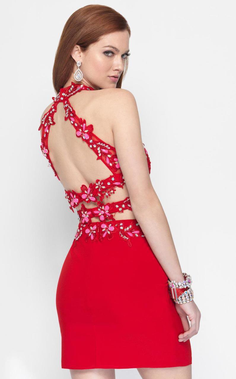 Alyce Paris - 46520 Beaded Two Piece Floral Halter Short Dress in Red
