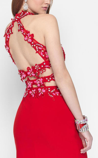 Alyce Paris - 46520 Beaded Two Piece Floral Halter Short Dress in Red