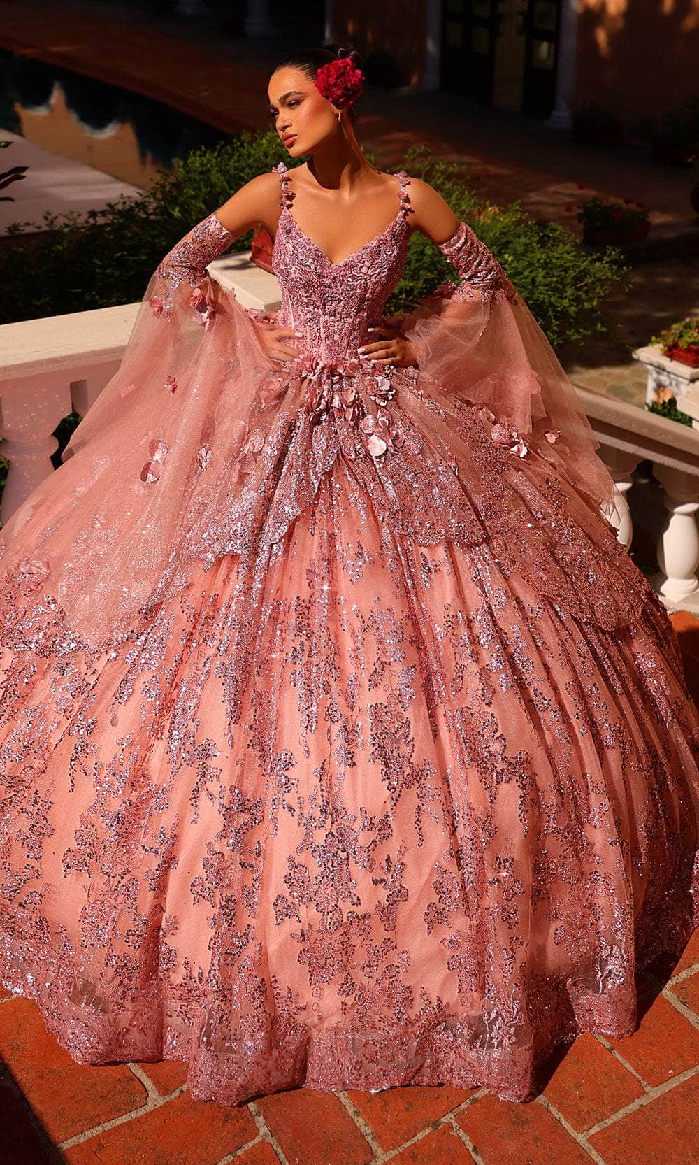 Amarra 54293 - Beaded Embroidery V-Neck Ballgown Special Occasion Dress