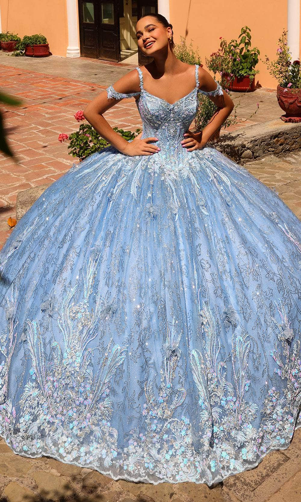 Amarra 54310 - Embroidered Ballgown 4 / Bahama Blue