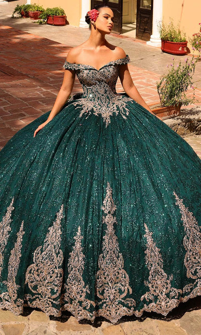 Amarra 54324 - Embroidered Ballgown 00 / Emerald/Gold
