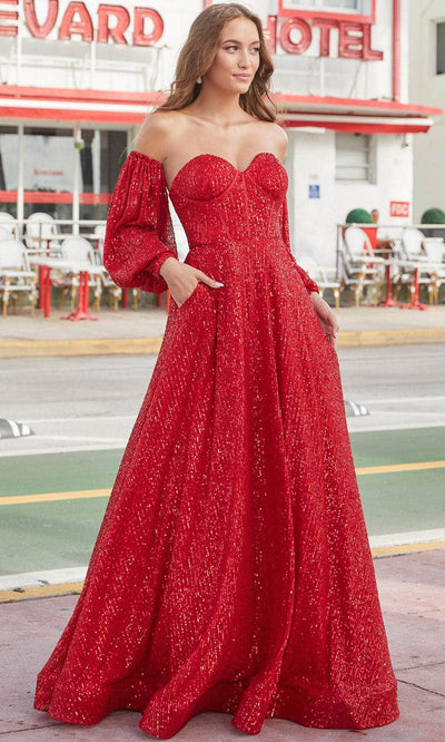 Amarra 88526 - Strapless Sweetheart Mini Sequined Dress Formal Gowns 00 / Red