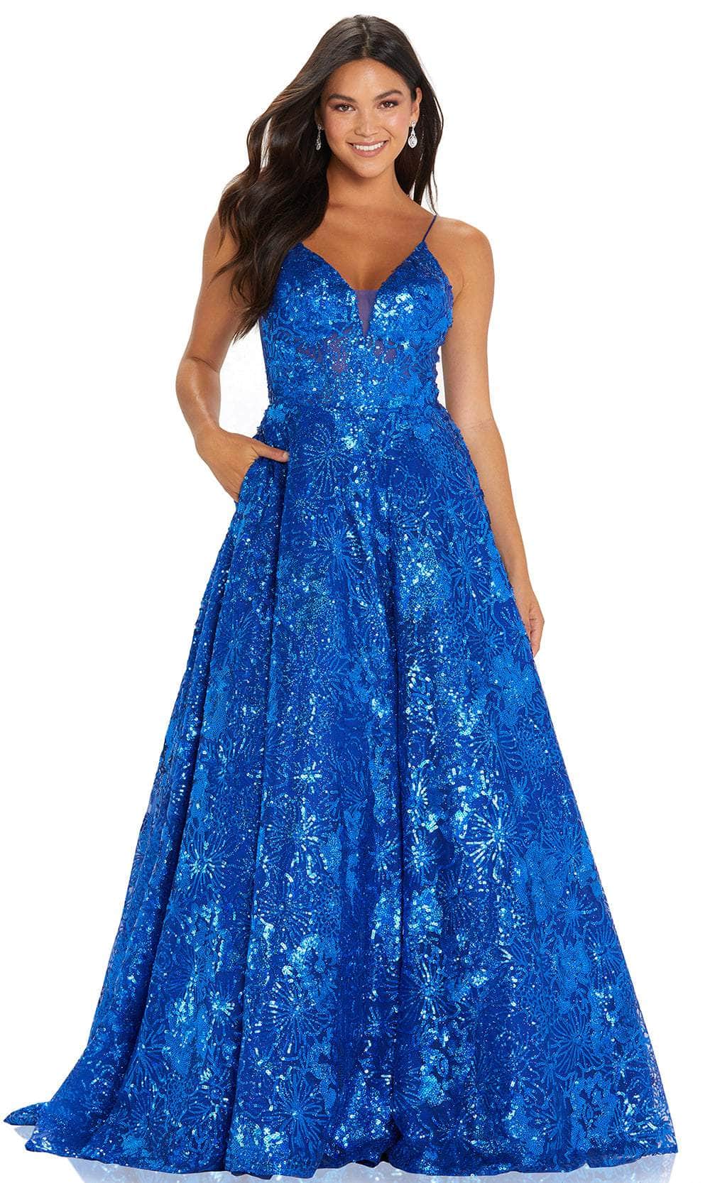 Amarra 88606 - Sequin V-Neck Ballgown Special Occasion Dress 00 / Royal Blue