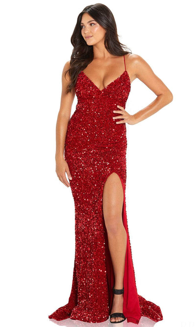 Amarra 88635 - Sleeveless Sequined Prom Gown Special Occasion Dress 00 / Red