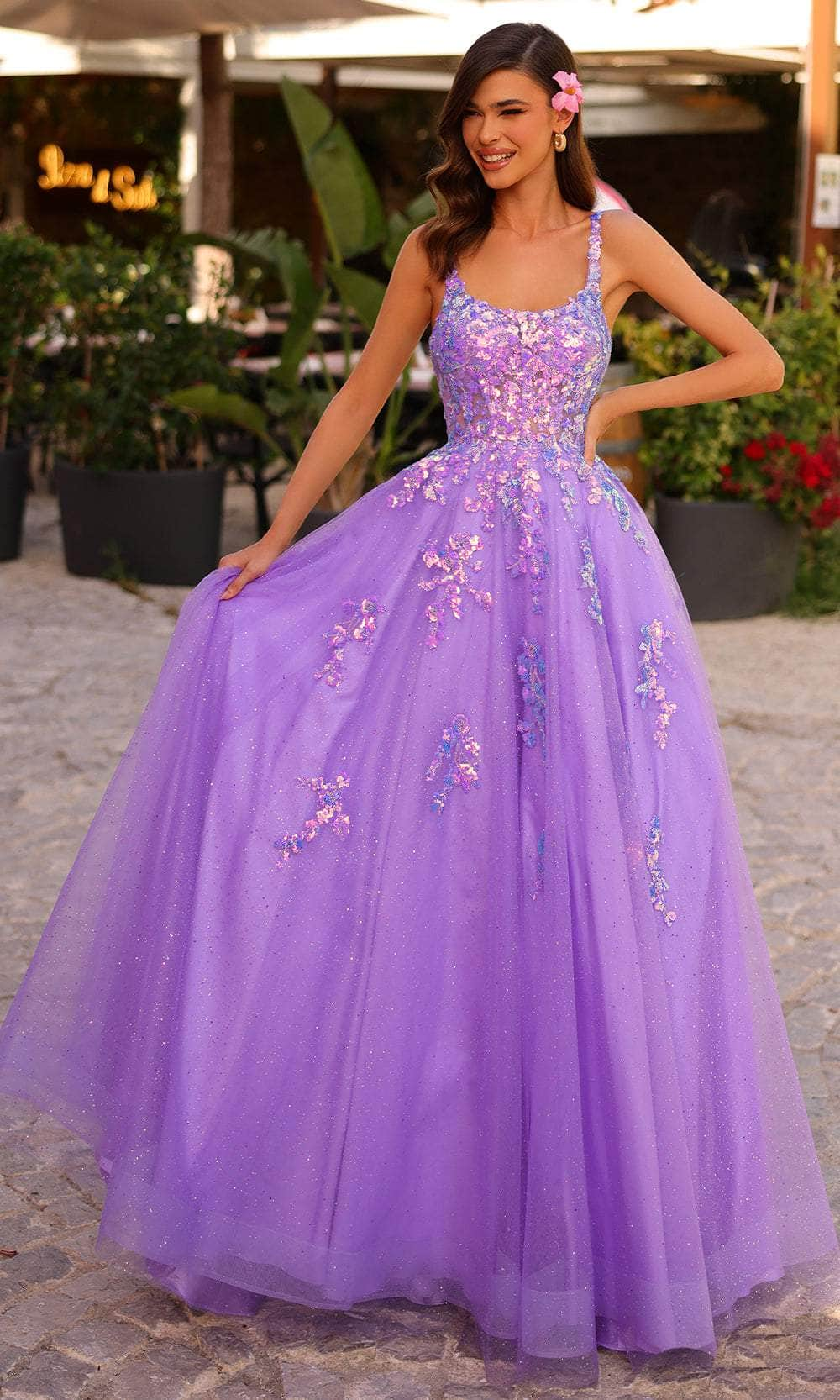 Amarra 88749 - Sequin Detailed Prom Dress 00 / Dark Lilac