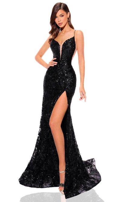 Amarra 88758 - Sequin Mermaid Prom Dress 000 / Black