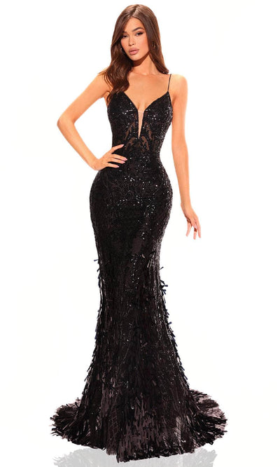 Amarra 88763 - Sequin Pattern Prom Dress 000 / Black