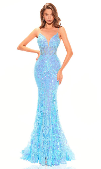Amarra 88763 - Sequin Pattern Prom Dress 8 / Turquoise