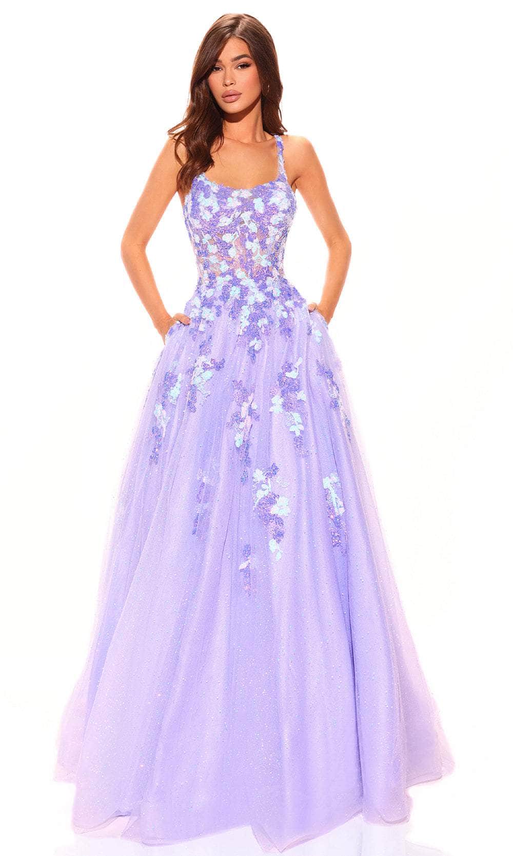 Amarra 88767 - Sequined Floral Prom Dress 2 / Periwinkle