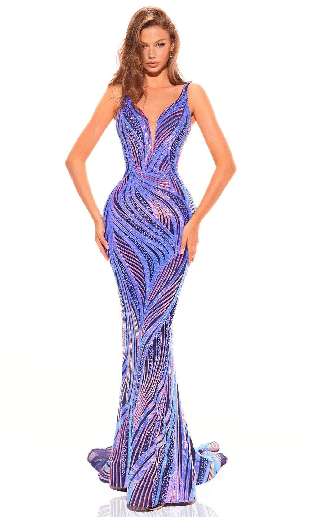 Amarra 88768 - Sleeveless Sequin Motif Prom Dress 4 / Royal/Multi