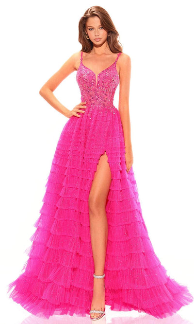 Amarra 88788 - Ruffled A-Line Prom Dress 2 / Fuchsia