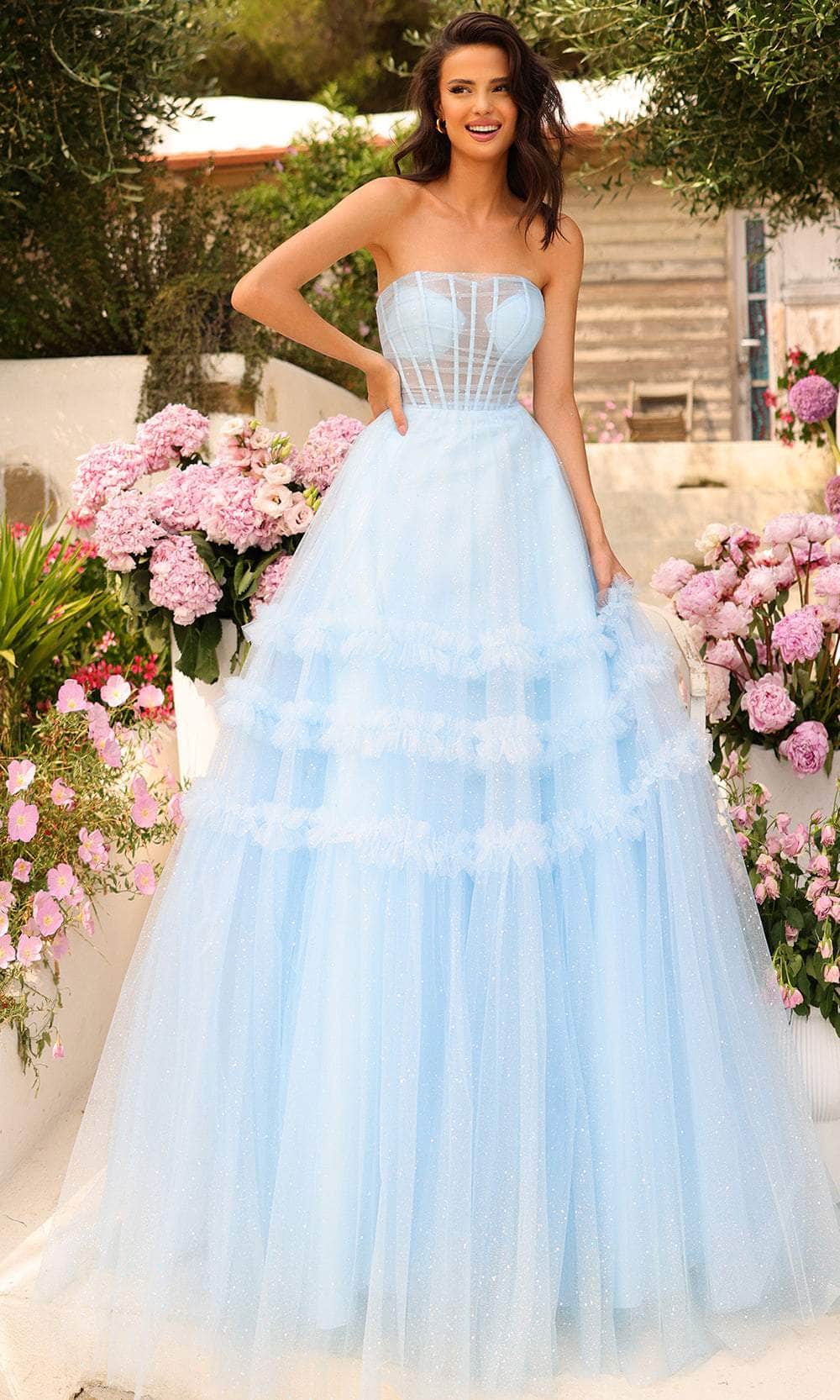 Amarra 88794 - Illusion Corset A-Line Prom Dress 000 / Light Blue