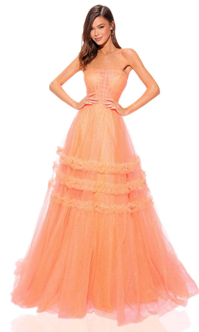 Amarra 88794 - Illusion Corset A-Line Prom Dress 4 / Neon Orange