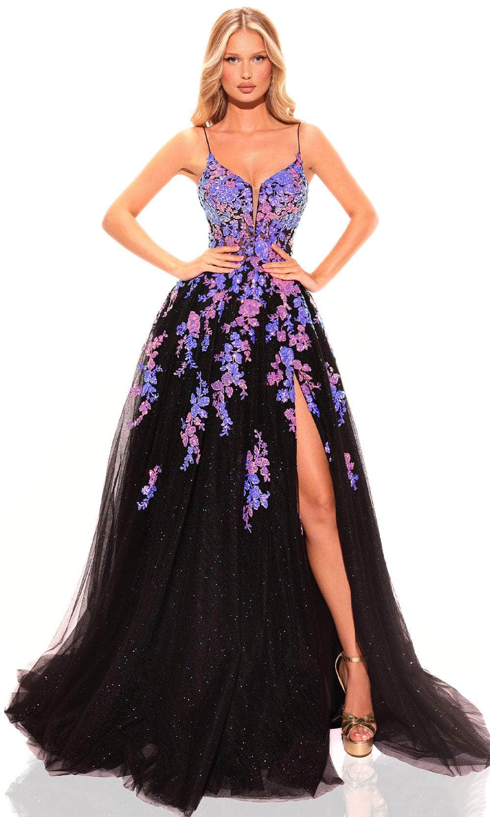 Amarra 88816 - Tulle Prom Dress with Slit 000 / Black/Multi