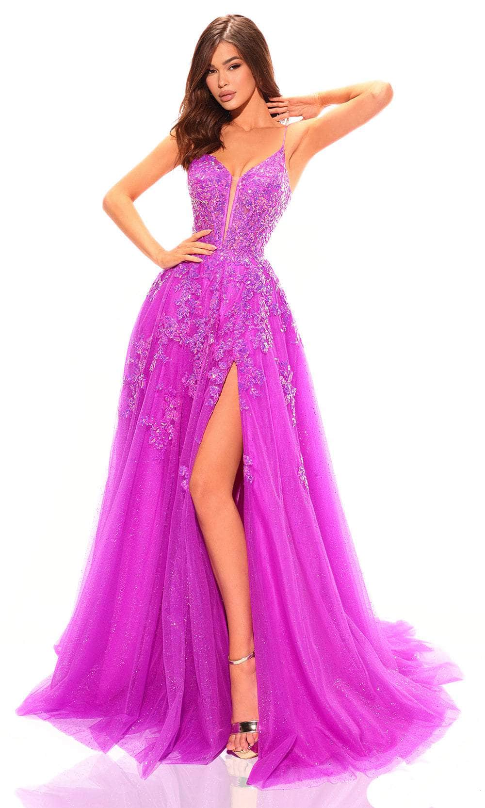 Amarra 88816 - Tulle Prom Dress with Slit 6 / Magenta