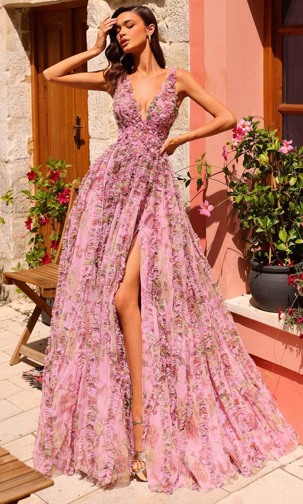 Amarra 88824 - Floral A-Line Prom Dress 000 / Pink/Multi
