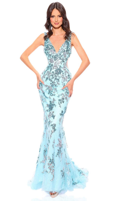 Amarra 88832 - Sleeveless Sequin Prom Dress 2 / Aqua
