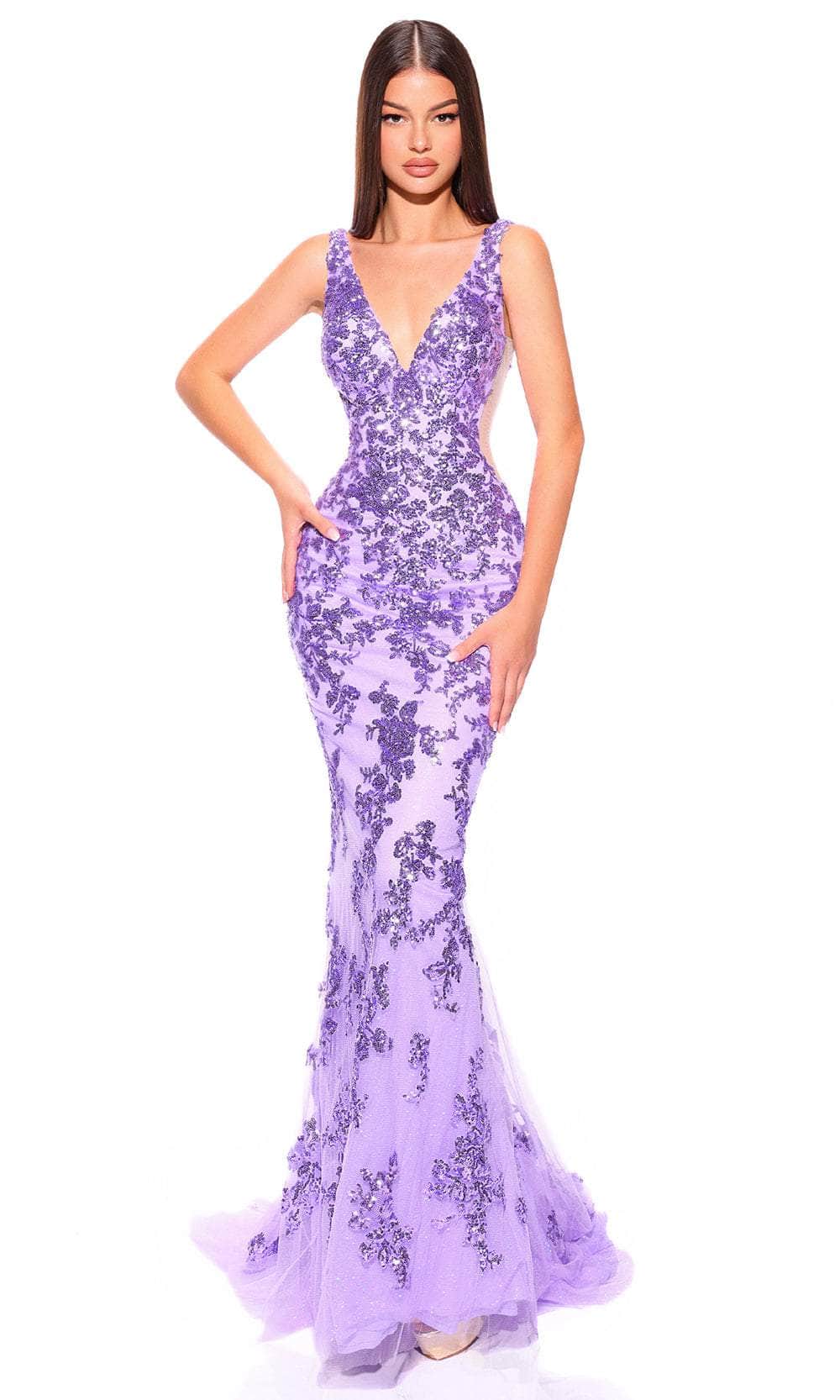 Amarra 88832 - Sleeveless Sequin Prom Dress 4 / Lilac