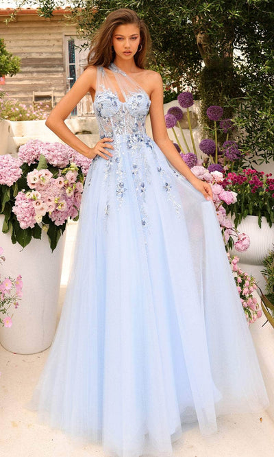 Amarra 88838 - Embellished One-Sleeve Prom Dress 000 / Blue