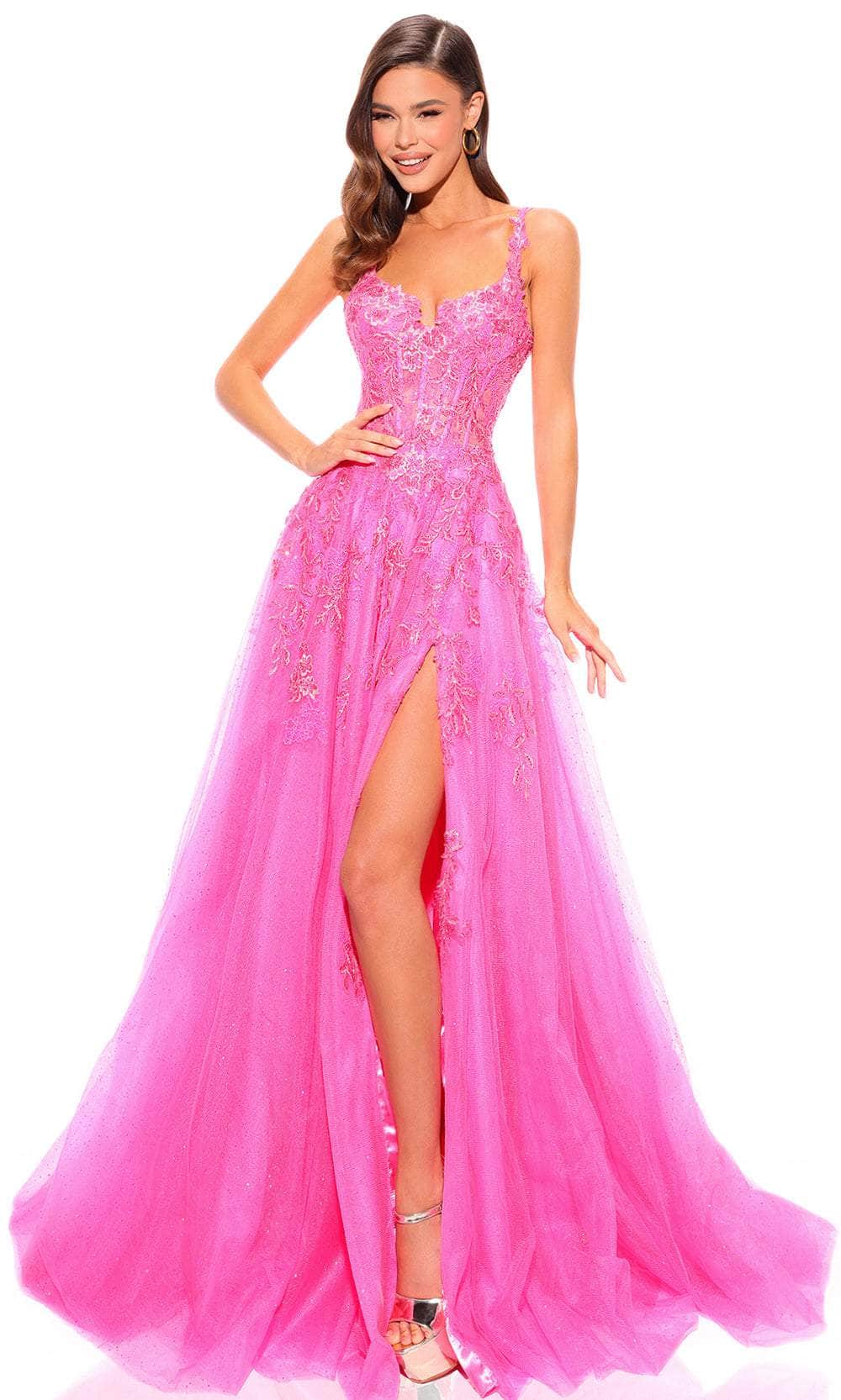 Amarra 88849 - Lace Ornate Corset Prom Dress 2 / Fuchsia