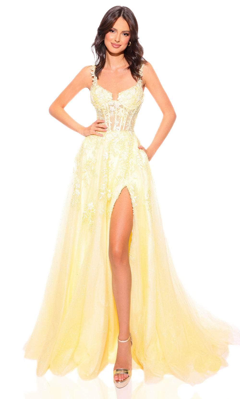 Amarra 88849 - Lace Ornate Corset Prom Dress 6 / Yellow