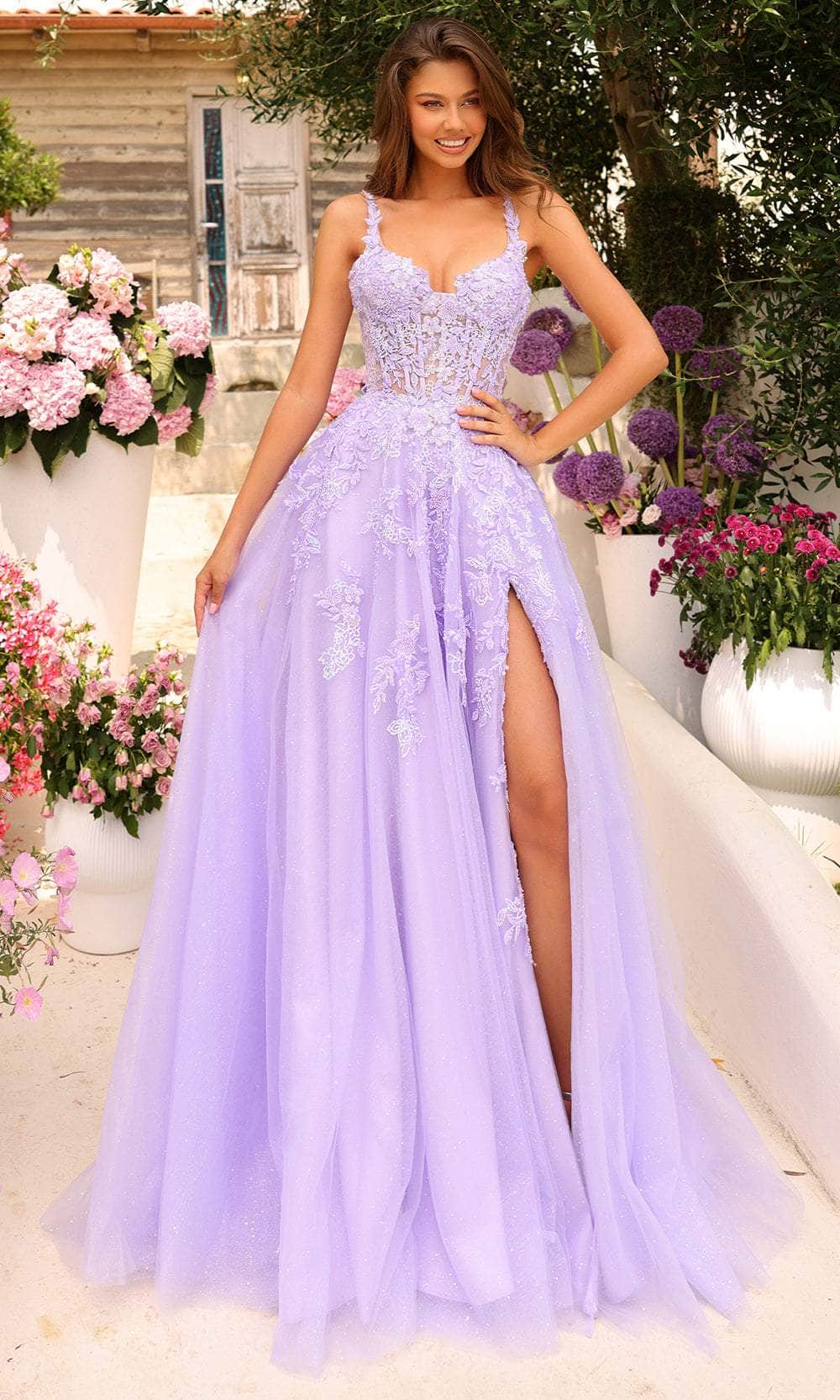 Amarra 88849 - Lace Ornate Corset Prom Dress 000 / Lilac