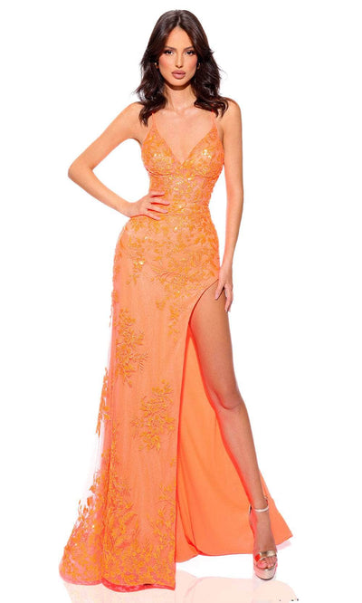 Amarra 88865 - Embroidered V-Neck Dress 2 / Neon Orange