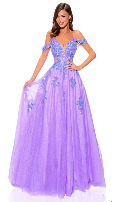 Amarra 88875 - Sequin Tulle Prom Dress with Slit 4 / Purple
