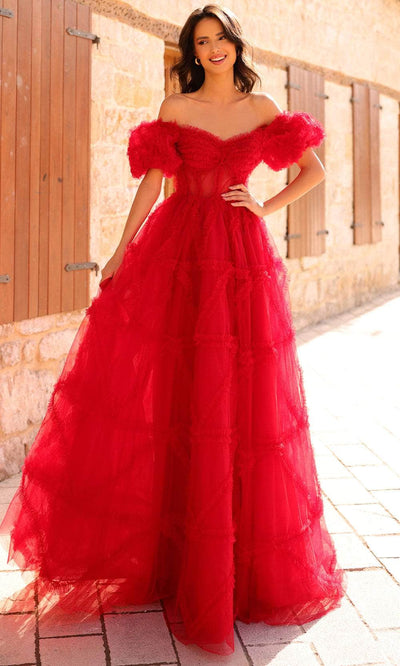 Amarra 94002 - Ruffle Trimmed Ballgown 000 / Red